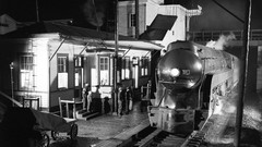 Night lights monochrome buildings trains train stations old 