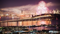 Night lights San Francisco fireworks colors Bridges celebration 