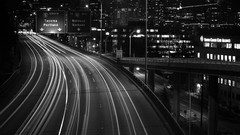 Night lights Seattle roads monochrome cityscapes