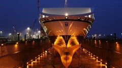 Night lights ships port Cranes dock