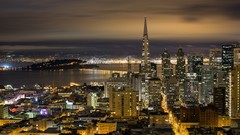 Night lights Skyscrapers California San Francisco Bridges USA 