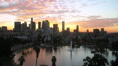 Night Los Angeles buildings cityscapes skylines