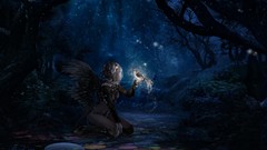 Night magic woman Birds angels forests artwork fantasy art