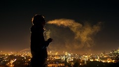 Night Men lights smoke smoking cityscapes