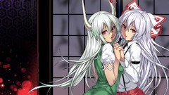 Night moon ass dress tie horns white hair red eyes houses bows 