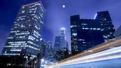 Night moon cars buildings cities high exposure long exposure