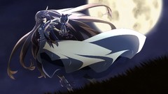 Night moon dress gloves earrings outdoors pink hair long hair 