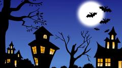 Night moon houses buildings