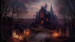 Night moon lights cemetery horror artwork