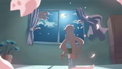 Night moon pink hair long hair lucky star cherry blossoms