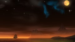 Night moon planets aurora borealis pirate ship