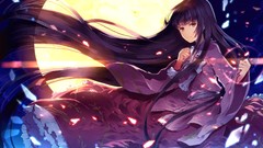 Night moon Princess bows outdoors skirts long hair anime girls 