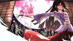 Night moon Princess red eyes houses bows skirts anime girls 