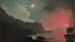 Night moon ships cliffs