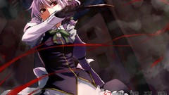 Night moon weapons blood Anime red eyes gloves pink hair anime 