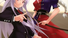 Night moon weapons dress tie hats white hair red eyes 