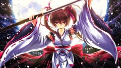 Night moon weapons Katana dress hats red eyes Ribbons Swords 