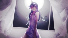 Night moon white hair red eyes blue hair long hair anime girls 