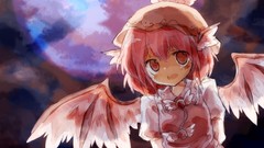 Night moon wings dress hats pink hair pink eyes short hair 