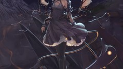 Night moon wings dress white hair anime girls scythe