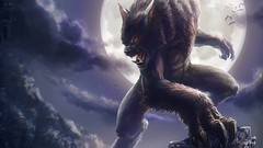 Night moon Wolves werewolves artwork fantasy art