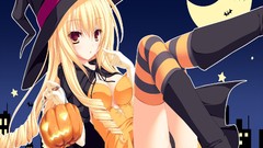 Night moon woman Anime hats Halloween pumpkins witches bats 