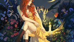 Night moon woman Candles forests