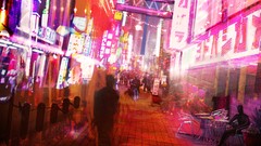 Night multicolor cities streets artwork street signs