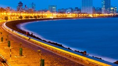 Night ocean City Lights buildings cityscapes