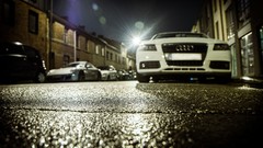 Night rain Audi white cars Porsche cities streets city night