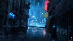Night rain cities artwork Michael Akimov