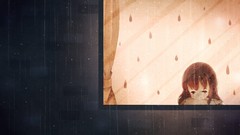 Night rain dark windows water drops curtains long hair anime 