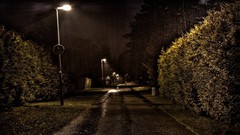 Night rain roads paths street lights