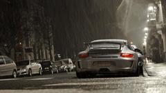 Night rain silver cars Belgium streets porsche 911 gt3