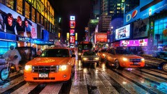 Night rain Taxi City Lights cityscapes new york city