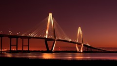 Night red background street lights Arthur Ravenel Jr. Bridge