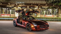 Night red cars Mercedes-Benz sls amg front angle view mercedes 