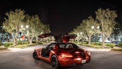 Night red cars Mercedes-Benz sls amg rear angle view mercedes 