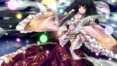 Night red eyes long hair anime girls touhou black hair 