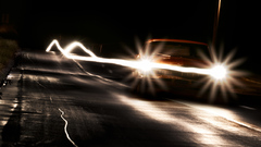 Night road lights cars