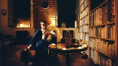 Night room Men Books Candles Cigarettes smoking couch bookshelf 