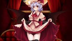 Night room red moon wings dress hats Vampires red eyes curtains 