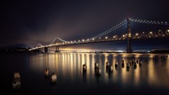 Night San Francisco City Lights Bridges reflections long 