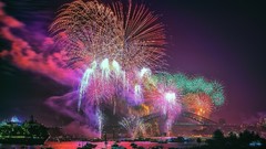 Night ships fireworks Bridges cities