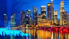 Night Singapore buildings cityscapes