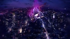 Night skirts cities long hair anime girls pantyhose mahou 