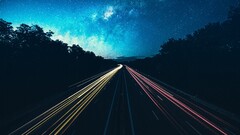 night sky road lights Stars long exposure traffic digital art