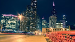 Night Skyscrapers Chicago USA streets cityscapes adams