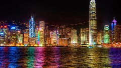 Night Skyscrapers Hong Kong City Lights cityscapes