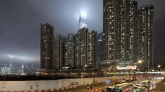 Night Skyscrapers Hong Kong transportation buildings urban 